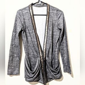 Bestie belli luxury Korean shimmer bronze micro sequin Mo hair grey cardigan xs